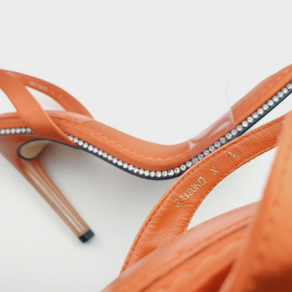 Good American crystal crush lucite   stiletto satin vinyl strap sandals 7.5 - Picture 4 of 14